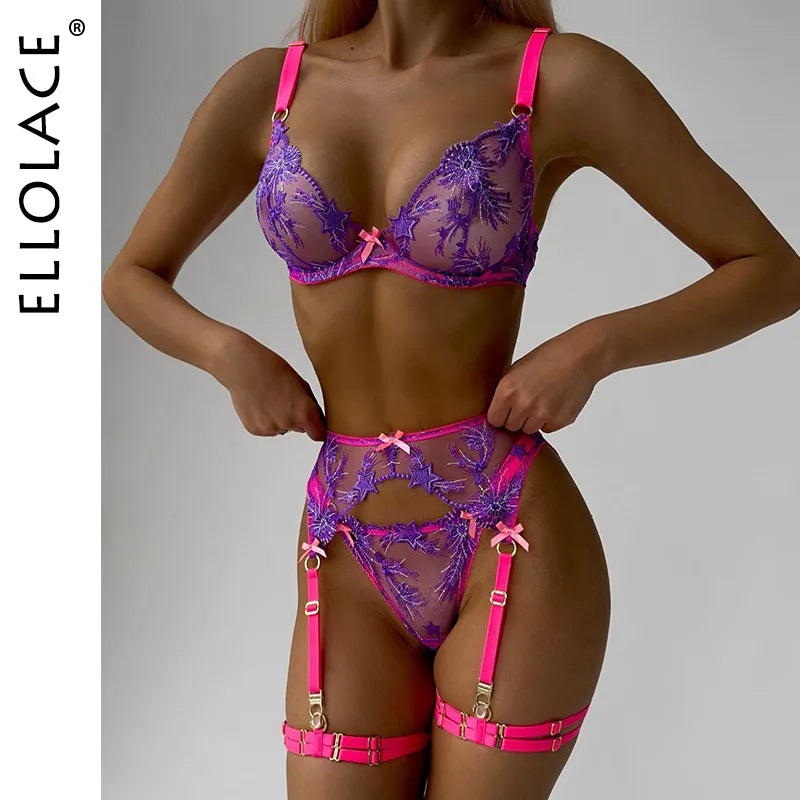 Ellolace Pink Fancy Lingerie Floral Luxury Lace See Through Underwear