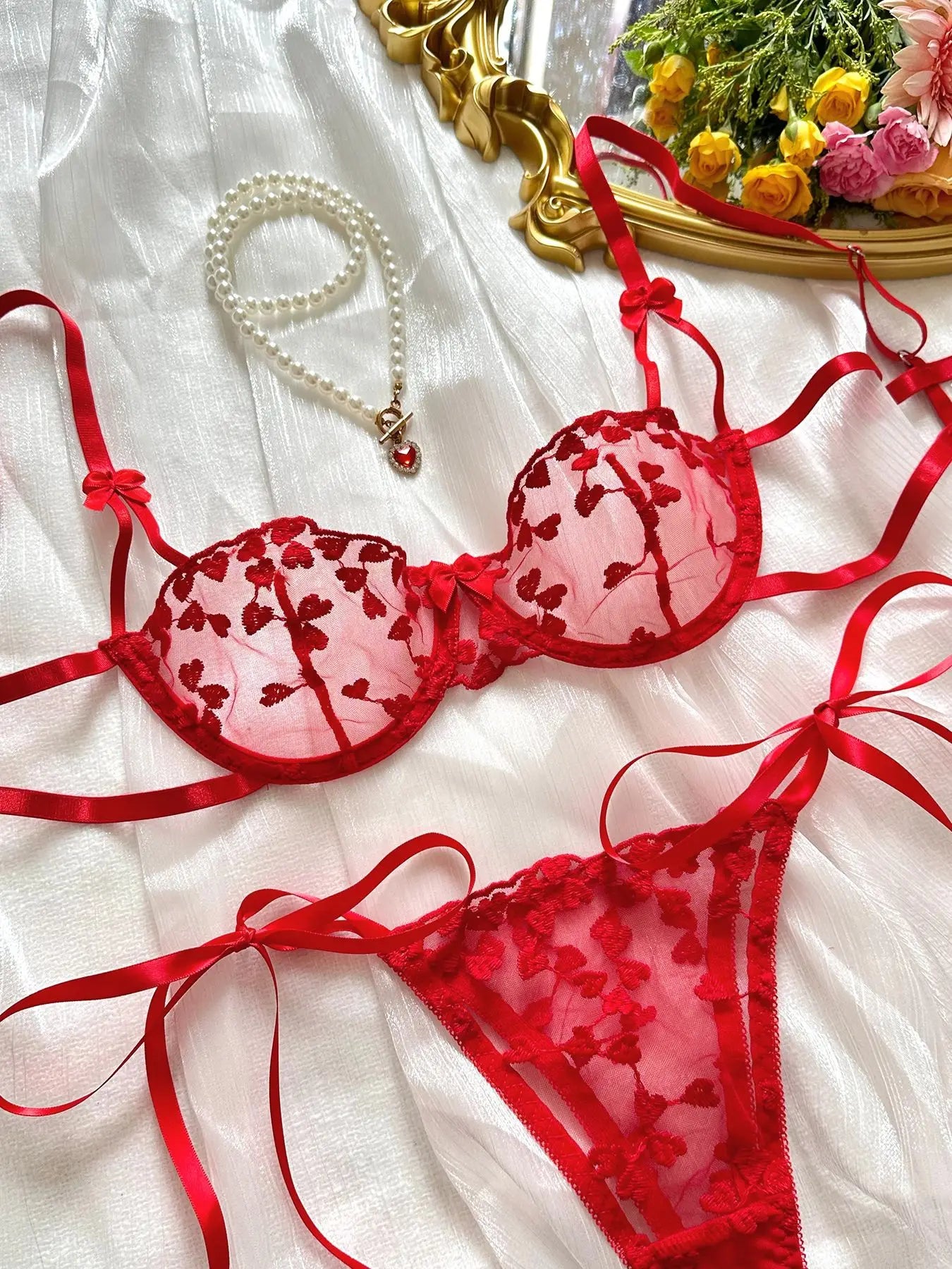 Ellolace Sexy Lingerie For Fine Women Heart-Shaped Embroidery Fairy