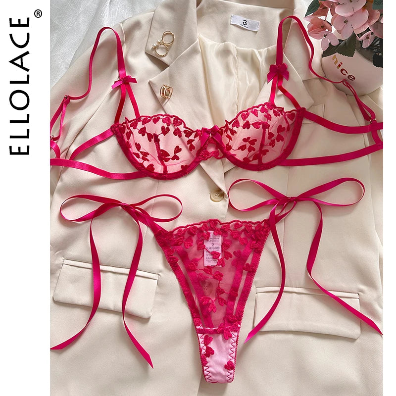 Ellolace Sexy Lingerie For Fine Women Heart-Shaped Embroidery Fairy