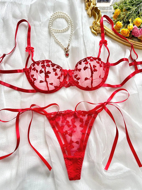 Ellolace Sexy Lingerie For Fine Women Heart-Shaped Embroidery Fairy